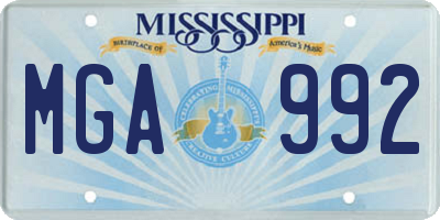MS license plate MGA992