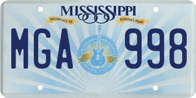 MS license plate MGA998