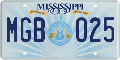 MS license plate MGB025