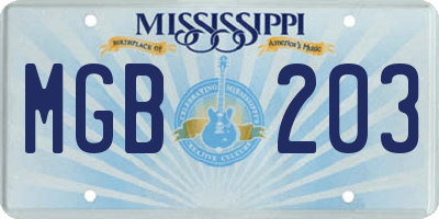 MS license plate MGB203