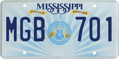 MS license plate MGB701