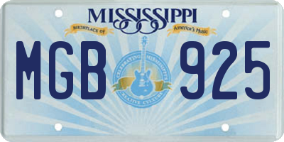 MS license plate MGB925