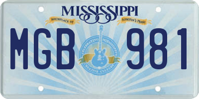 MS license plate MGB981