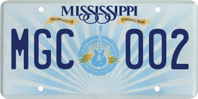MS license plate MGC002