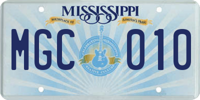 MS license plate MGC010