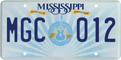 MS license plate MGC012