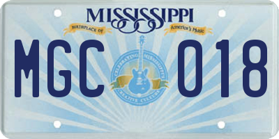 MS license plate MGC018