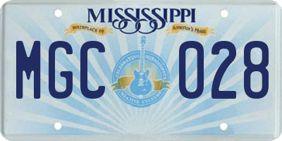MS license plate MGC028