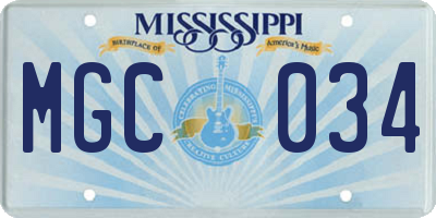 MS license plate MGC034