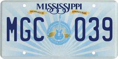MS license plate MGC039