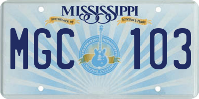 MS license plate MGC103