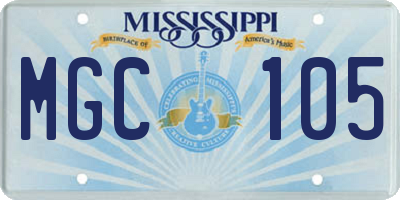 MS license plate MGC105
