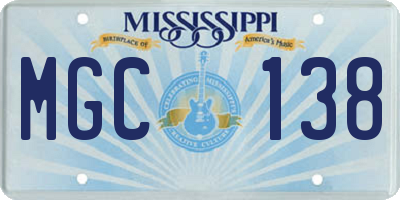 MS license plate MGC138