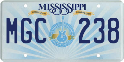 MS license plate MGC238