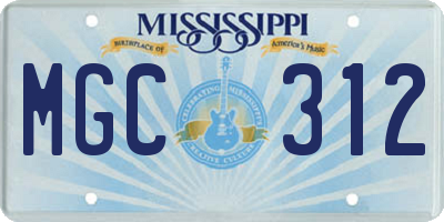 MS license plate MGC312