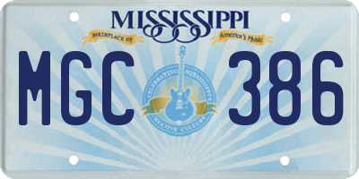 MS license plate MGC386