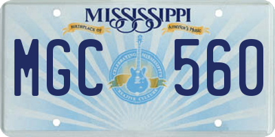 MS license plate MGC560