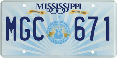 MS license plate MGC671