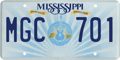 MS license plate MGC701