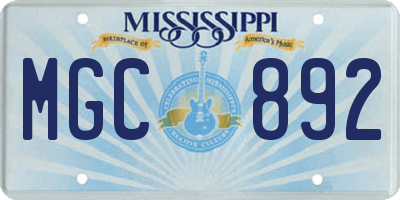 MS license plate MGC892
