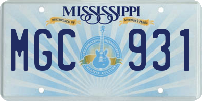 MS license plate MGC931