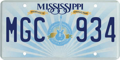 MS license plate MGC934