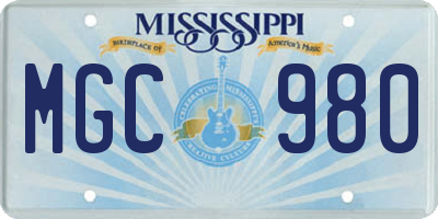 MS license plate MGC980