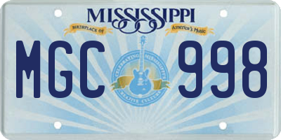 MS license plate MGC998