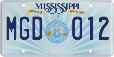MS license plate MGD012