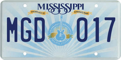 MS license plate MGD017