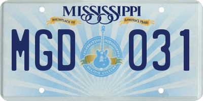 MS license plate MGD031