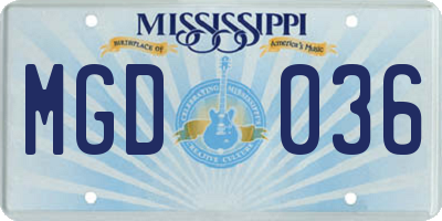 MS license plate MGD036