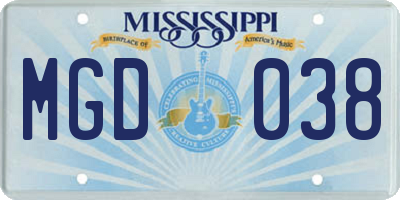 MS license plate MGD038