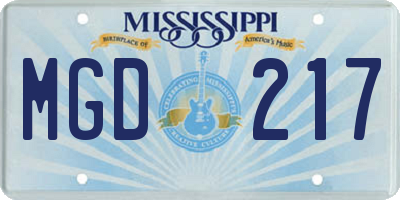 MS license plate MGD217