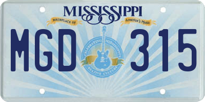 MS license plate MGD315