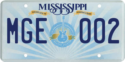 MS license plate MGE002