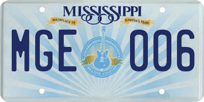 MS license plate MGE006