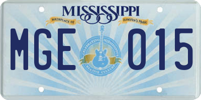 MS license plate MGE015