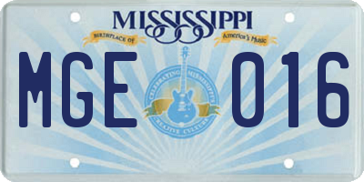 MS license plate MGE016