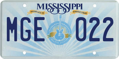 MS license plate MGE022