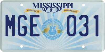 MS license plate MGE031