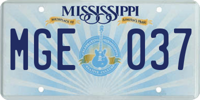 MS license plate MGE037