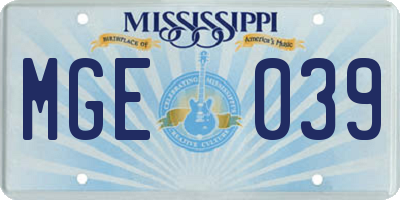MS license plate MGE039