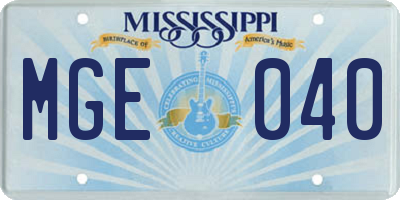 MS license plate MGE040