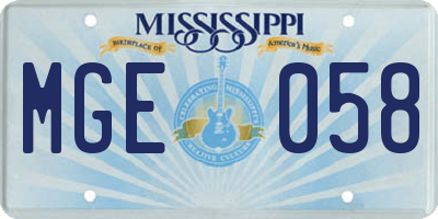 MS license plate MGE058