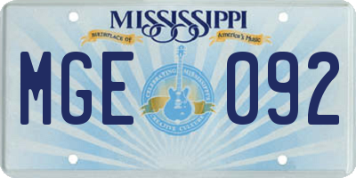 MS license plate MGE092