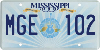 MS license plate MGE102
