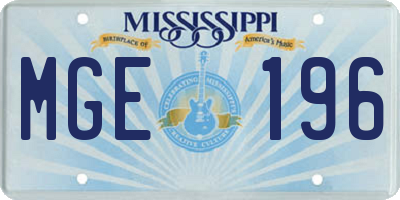 MS license plate MGE196