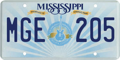 MS license plate MGE205