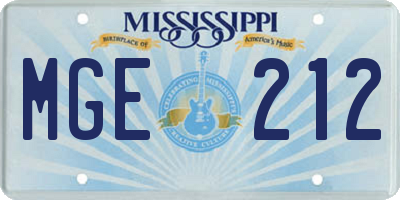 MS license plate MGE212